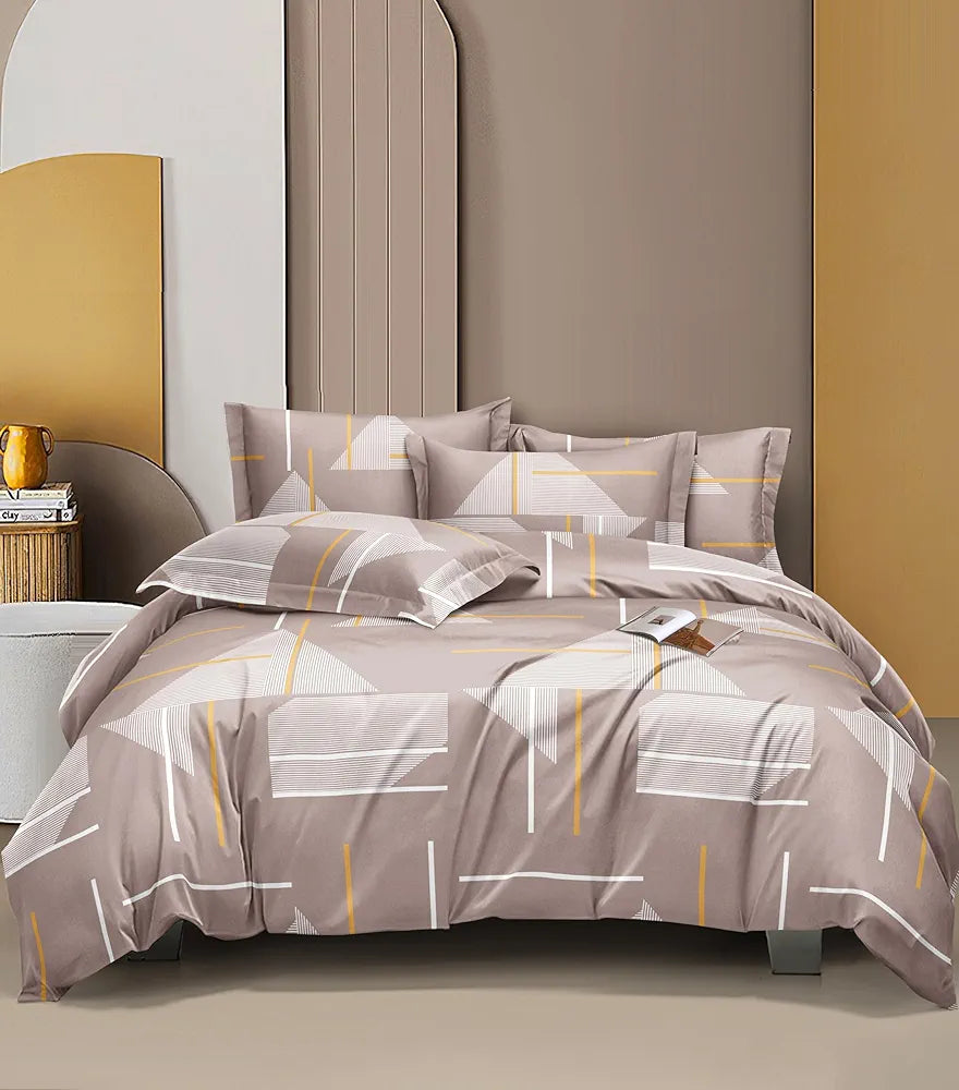 The Home Style Supersoft Cotton King Size Printed Flat Double Bedsheet wih 2 Pillow Cover 400 TC Sand Stone Colour