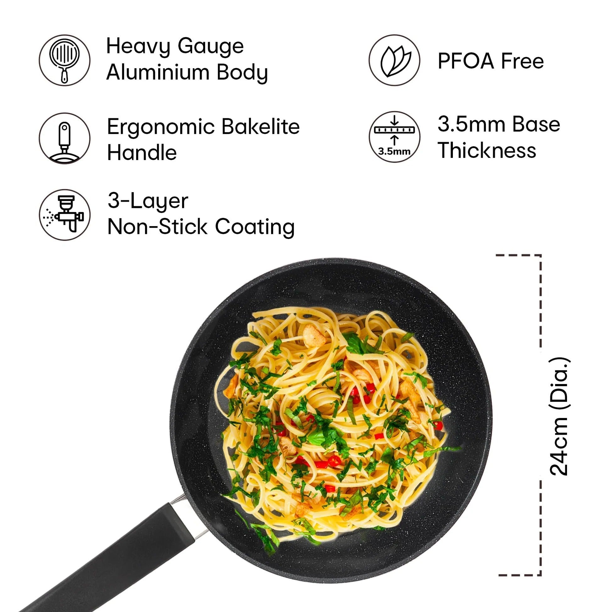 Anko Australia Non-Stick Aluminium Frying Pan 24cm 3.5mm 3-Layer Granite Omelet Egg Pan Induction