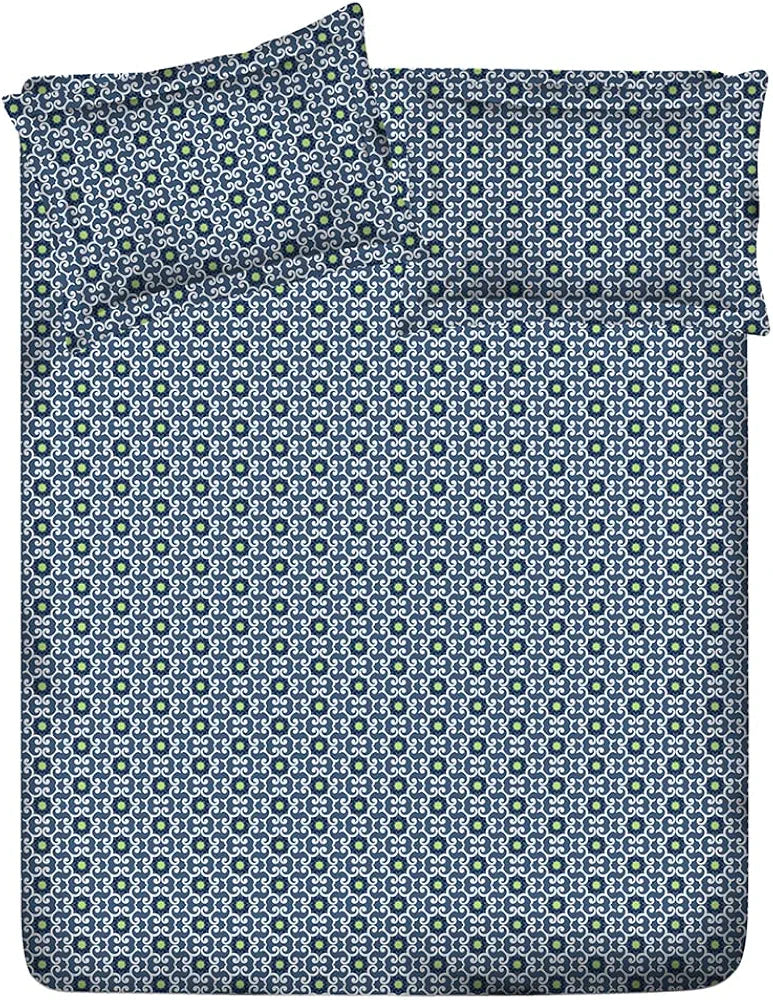 Layers Firenze Cotton Bedsheet Set for All Seasons Lightweight 140 TC Queen Size Dark Blue 1 Color