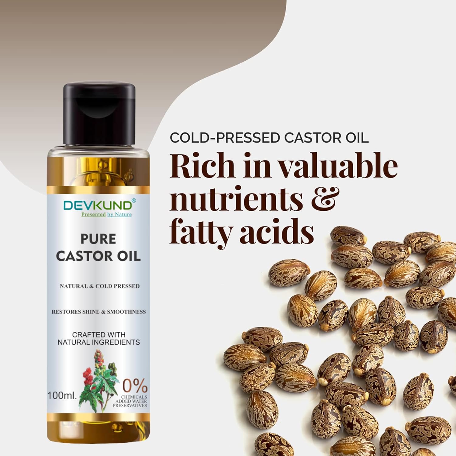 DEVKUND PRESENTED BY NATURE Castor Oil (Arandi Oil) - Premium Cold Pressed for Hair & Skin Care - 100mlCastor Oil (Arandi Oil) - Premium Cold Pressed for Hair & Skin Care - 100ml