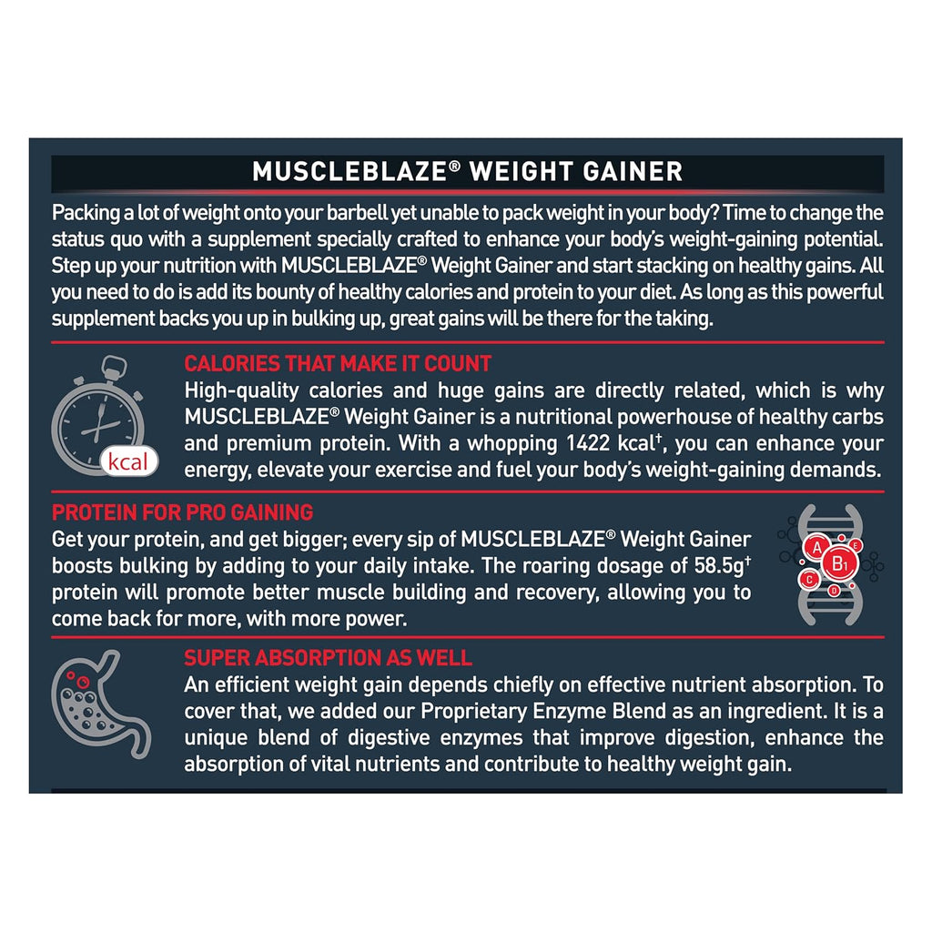 MuscleBlaze Weight Gainer with Added Digezyme (Chocolate, 500g / 1.1lbs, 5 Servings)