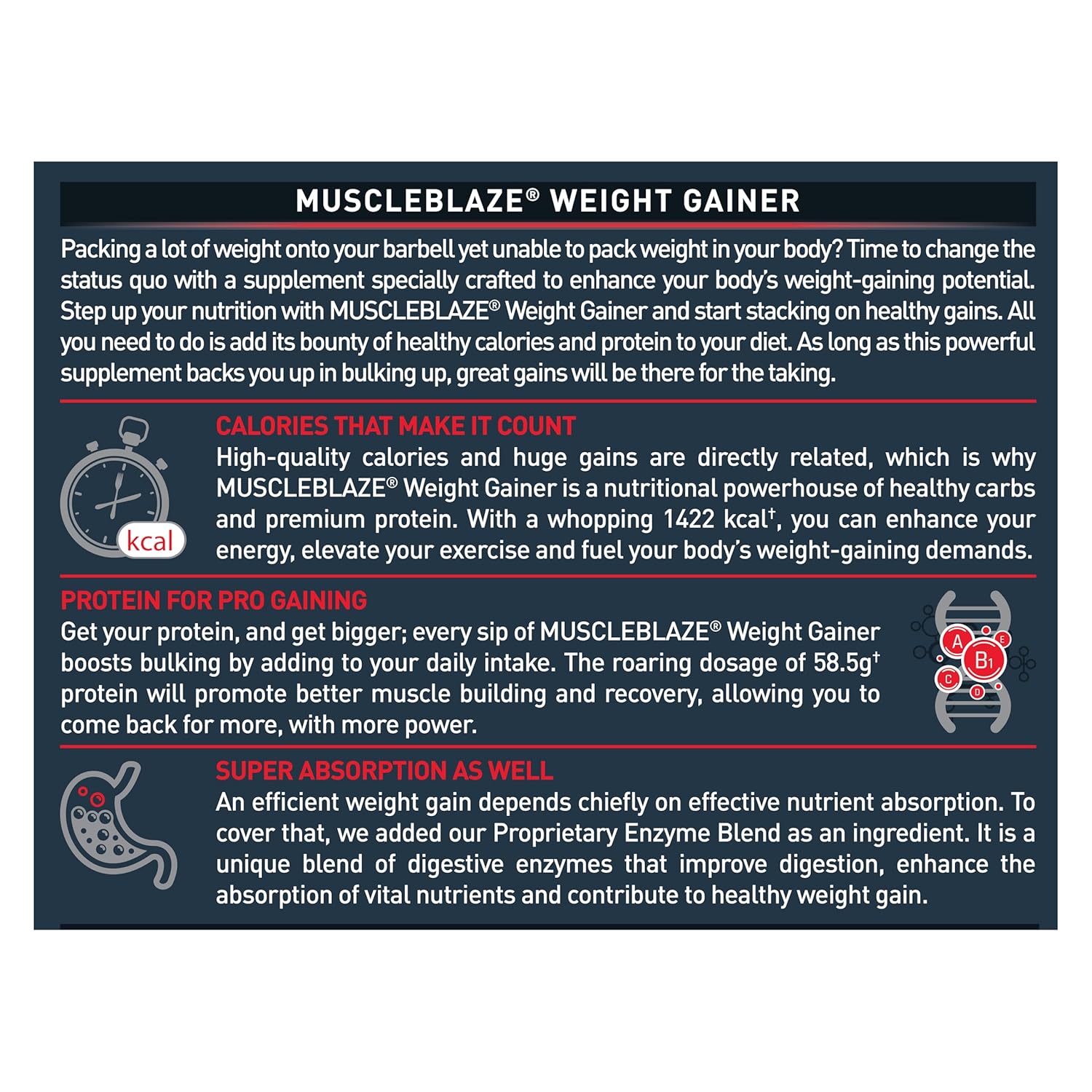 MuscleBlaze Weight Gainer with Added Digezyme (Chocolate, 500g / 1.1lbs, 5 Servings)