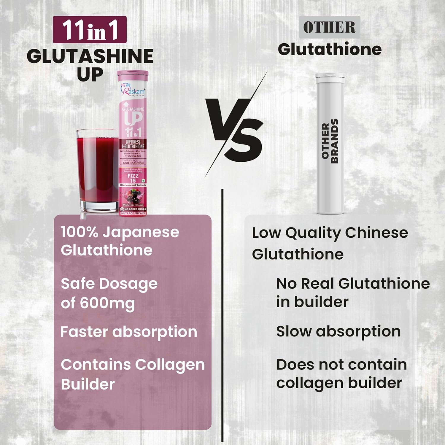 Glutathione Tablets Japanese L Glutathione 15 Effervescent Tablet In Mixberry Flavour With Collagen Aloevera Biotin Vitamin-c Hyaluronic Acid For Skin Glow & Hydration (Pack of 1)