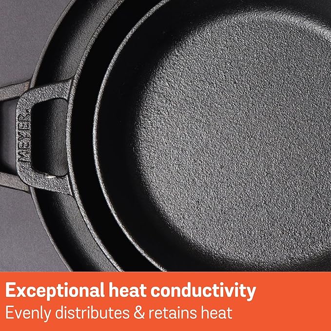 Meyer Pre-Seasoned Cast Iron Frypan Cast Iron Skillet |Induction Frying Pan 22cm Black