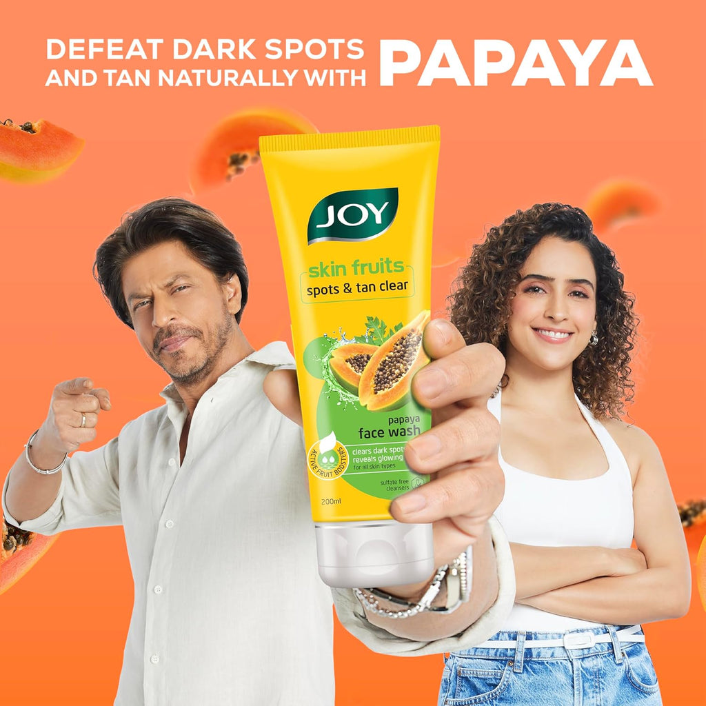 Joy Skin Fruits Spots & Tan Clear Face Wash 200ml | Enriched with Papaya & Vitamin C + A | For Healthy Glowing skin | Suitable for All Skin Types