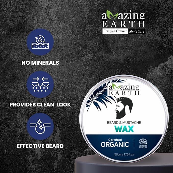 Amazing Earth Certified Organic Beard & Mustache Wax for Men - 50 gms