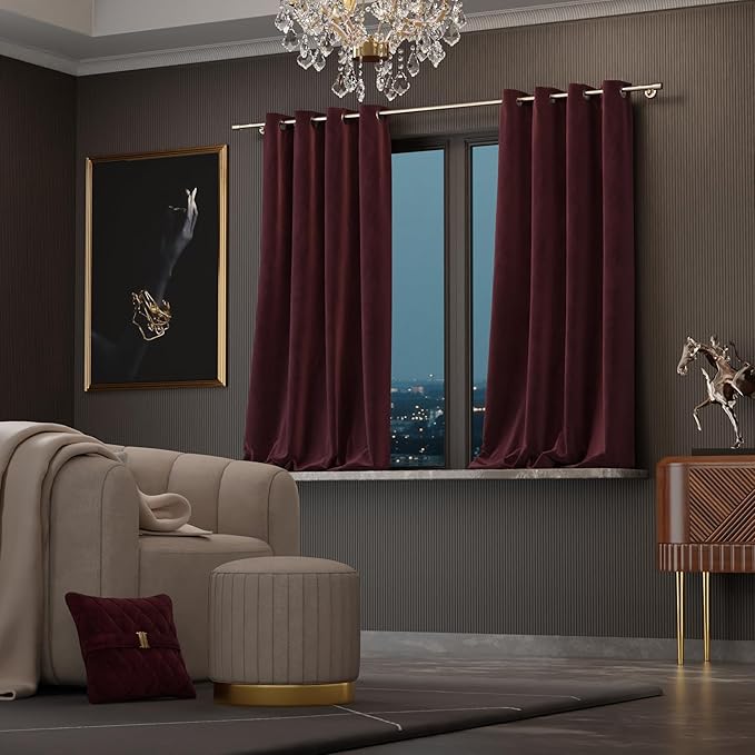 Stoa Paris Curtain for Home Single pc PatternedVelvet Curtain for Window Colour Vintage Rose