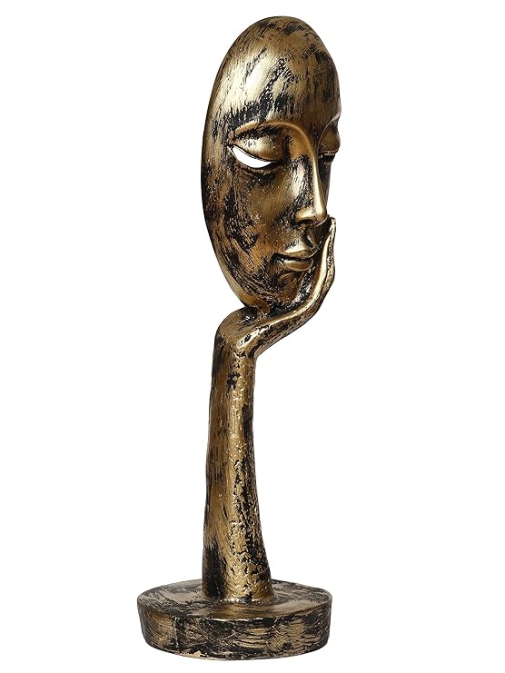 Ecraftindia Antique Look Thinking Lady Face Handcrafted Polyresin Showpiece, Gold, One Size