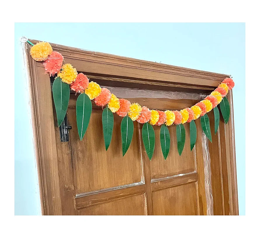 Artificial Marigold &Mango Leaves Simple Door-Window Toran Light and Dark Orange
