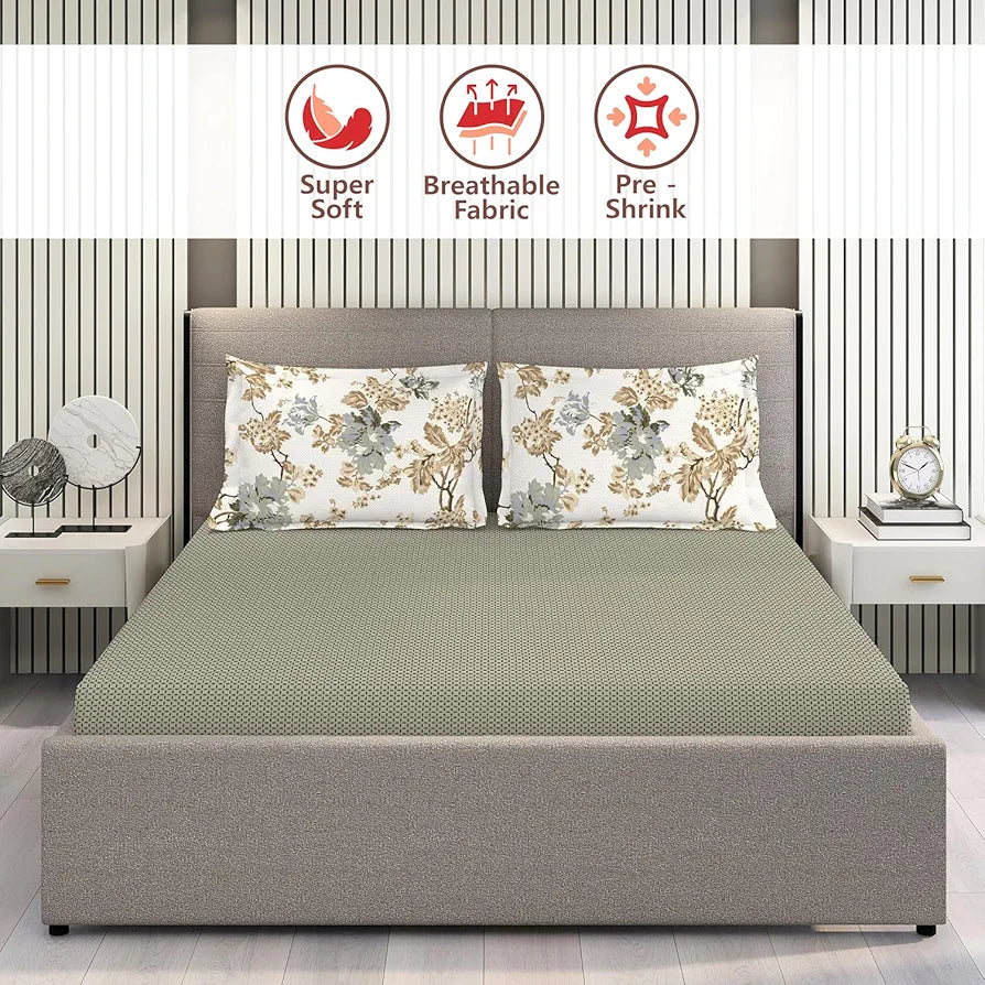 Layers Illuminating Homes Cotton Bedsheet Set for All Seasons Lightweight 144 TC Queen Size Grey Checks