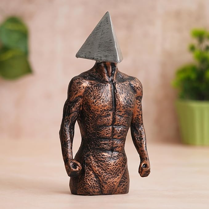 Ecraftindia Copper, Silver Polyresin Men Statue Triangle Sign on Face Human Figurine Decorative Showpiece