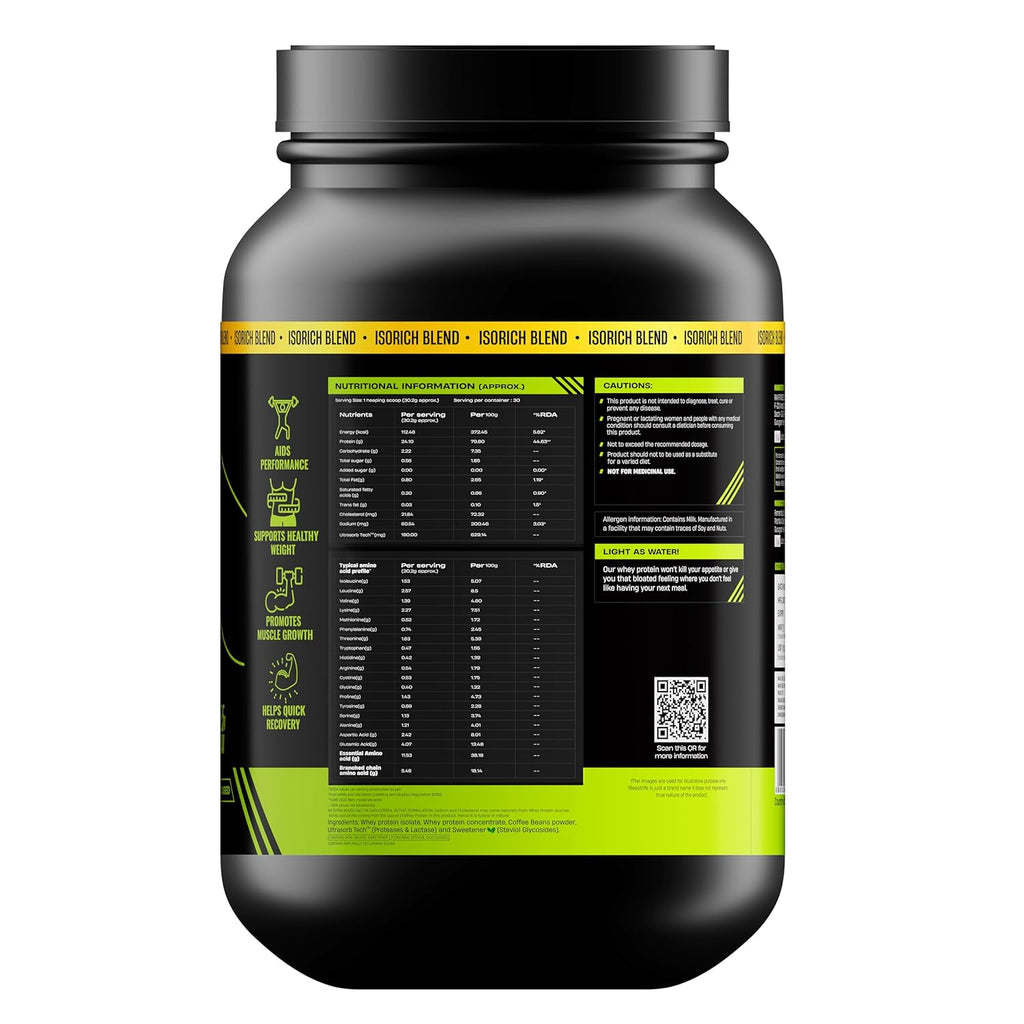 BeastLife Isorich Whey Protein Isolate Powder |2 Lbs | Coffee Flavor | Fast Muscle Growth & Recovery| No Artificial Sweeteners| Ultrasorb Tech For Fast Digestion|NABL Lab Certified | 24g Protein, 5.3g BCAA | No Bloating