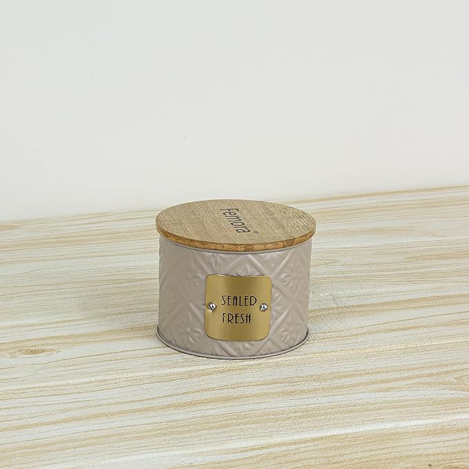 Femora Kitchen Storage Jars Tin Jar With Wooden Lid Air Tight Jar | 300 Ml | Pack of 2