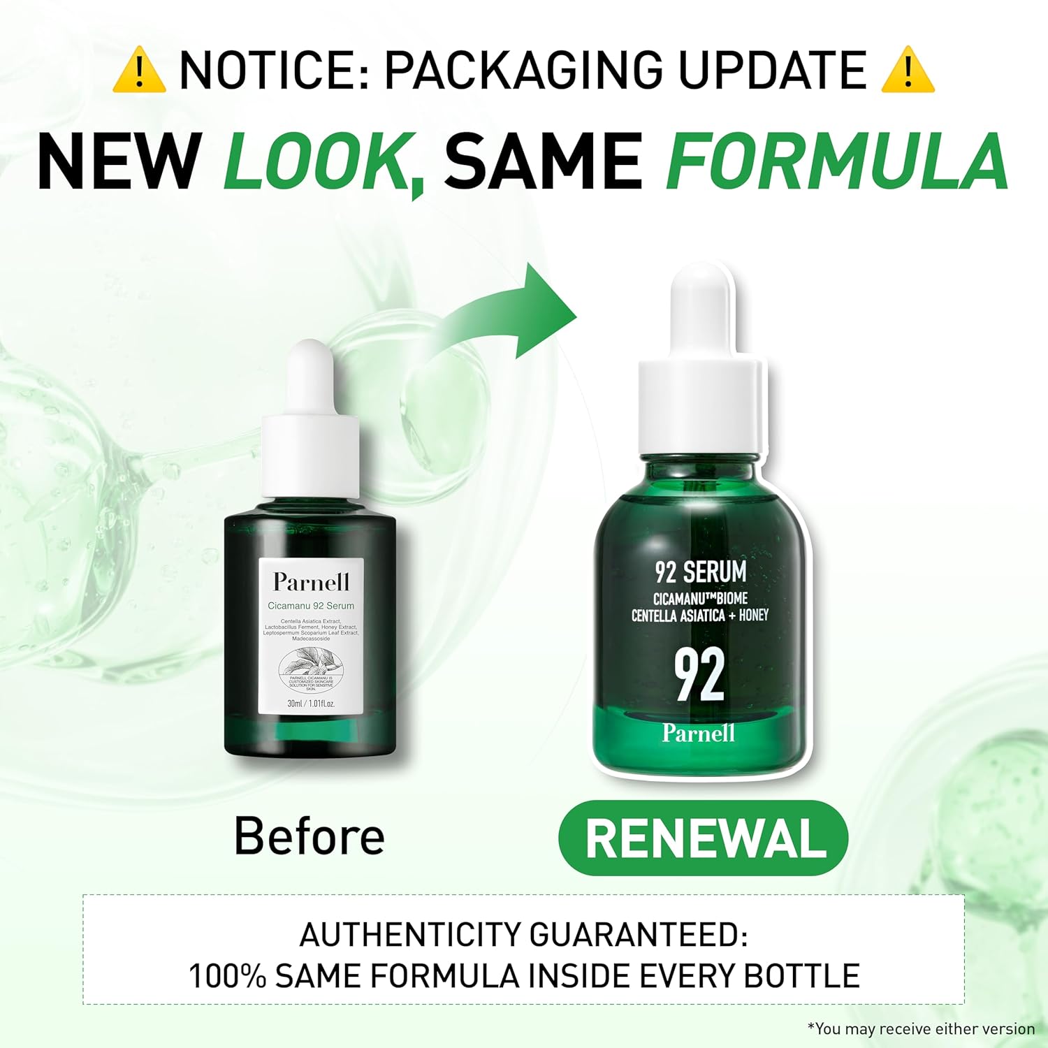 Parnell Cicamanu 92 Serum (30ml) Soothing Night Serum, Lightweight Overnight Skin Recovery Serum With Cicamanu Biome, Manuka Honey & Melatonin, Deeply Hydrate, Soothes Skin, Strengthen Barrier, Korean Skin Care