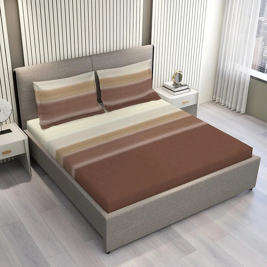 Layers Duracount Bedsheet Set for All Seasons Lightweight 225 CVC King Size Brown