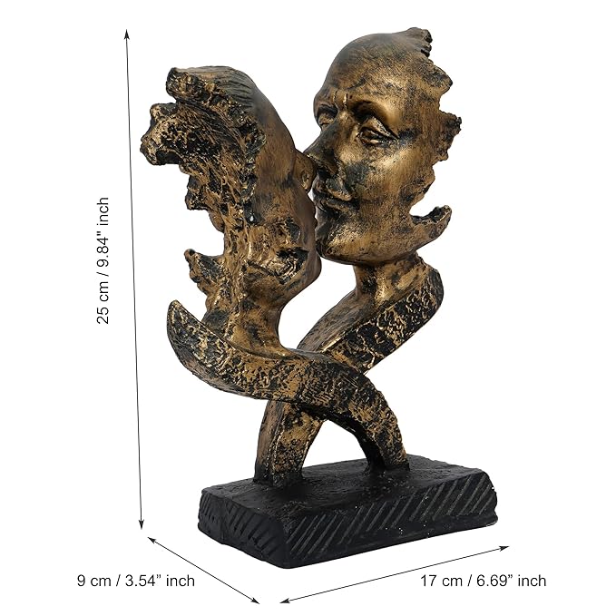 Ecraftindia Golden Polyresin Antique Finish Woman and Man Kissing Each Other Handcrafted Decorative Couple Showpiece