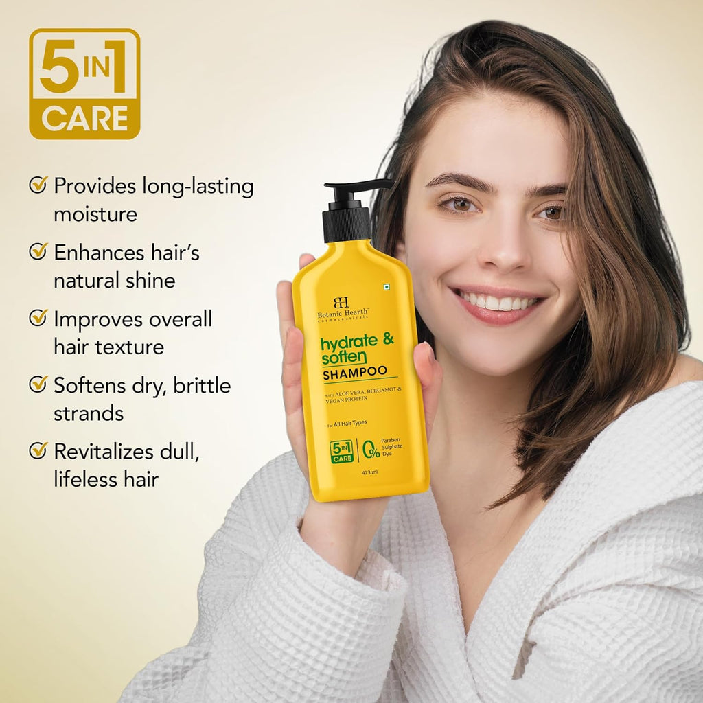 Botanic Hearth Hydrate & Soften Shampoo with Ceramide & Aloe Vera | Deep Moisture & Hair Repair | Strengthens & Smoothens Strands |Enhances Softness & Shine, 473ml