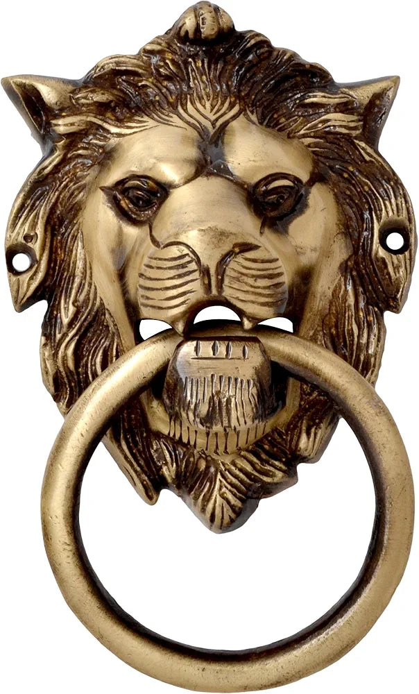 Two Moustaches Lion Mouth Brass Door Knocker Antique Brass