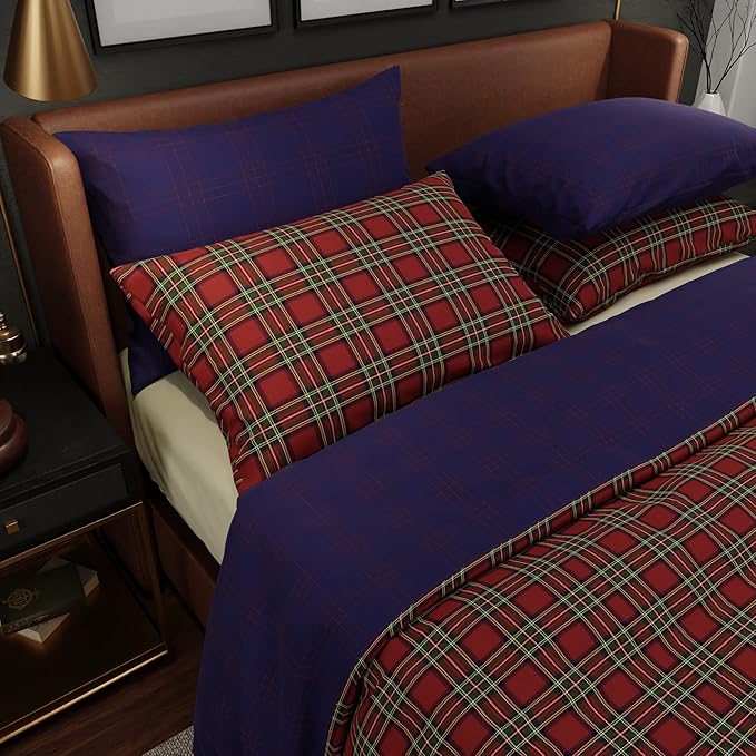 Stoa Paris Vogue Microfibre Comforter for King Size Bed with 4 Pillow Covers Colour Queen’s Chèques