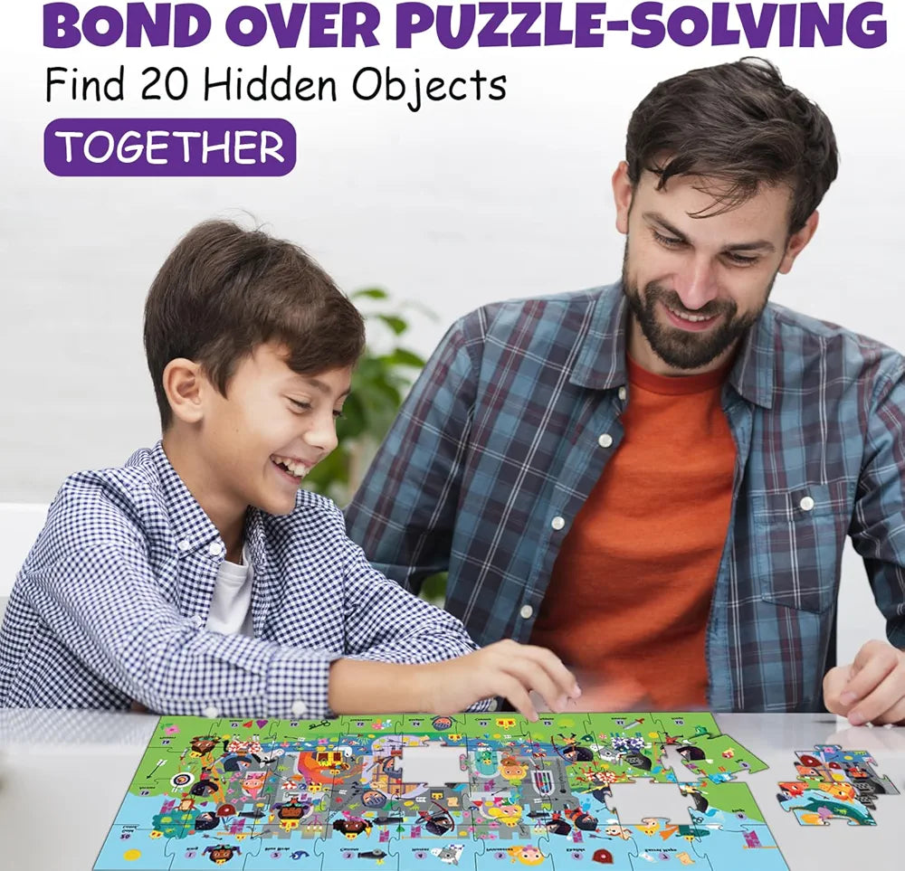 Playqid Learn to Count Numbers 1-20 Knights & Dragons Jigsaw Floor Puzzle for Kids Age 2-5 Years Fairytale Princess Castle Hidden Pictures