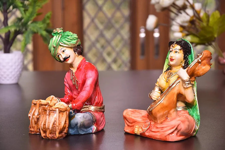 Mariner's Creation Rajasthani Couple Cultural Statue Material Resin and Marble Size-14X8.X16.5CM Red