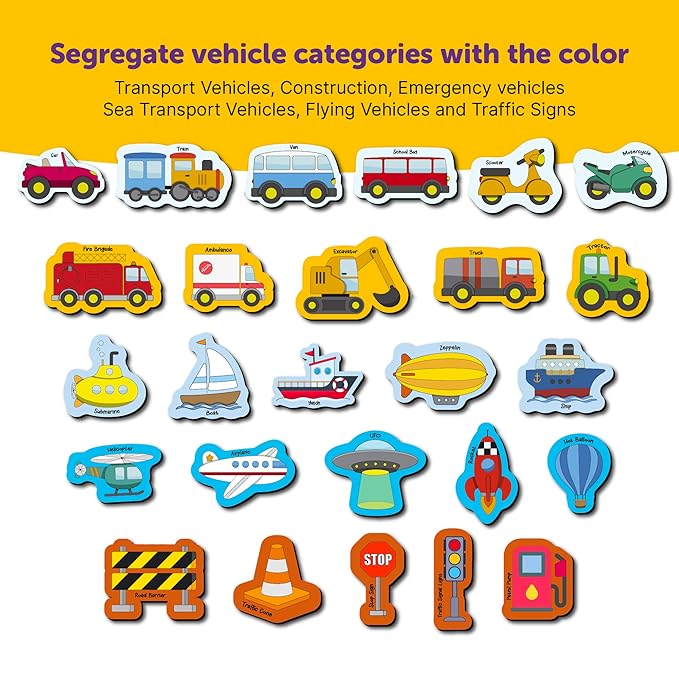 Mini Leaves 26 Pieces Transport Full Magnetic Fridge Magnets for Kids | Educational Toy for Kids