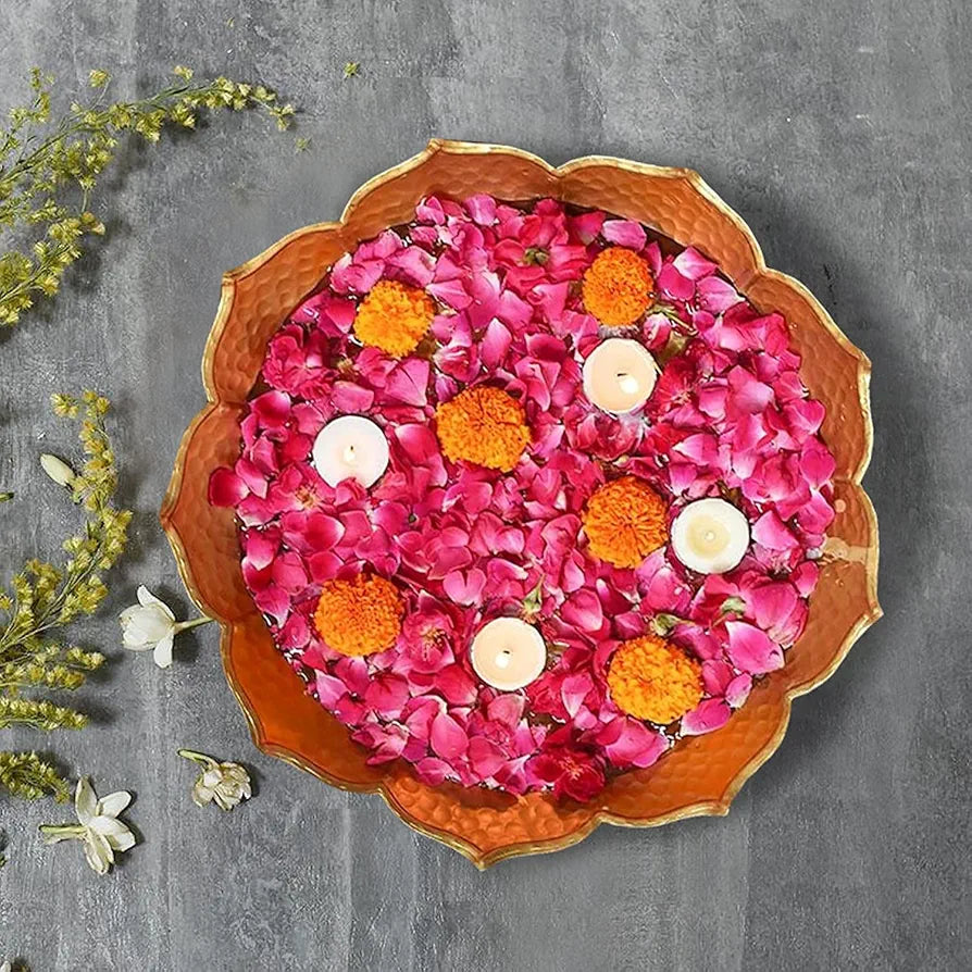 The Purple Tree Beautiful Handcrafted Lotus Urli Bowl for Floating Flowers and Tea Light Candles 1 Lotus Urli