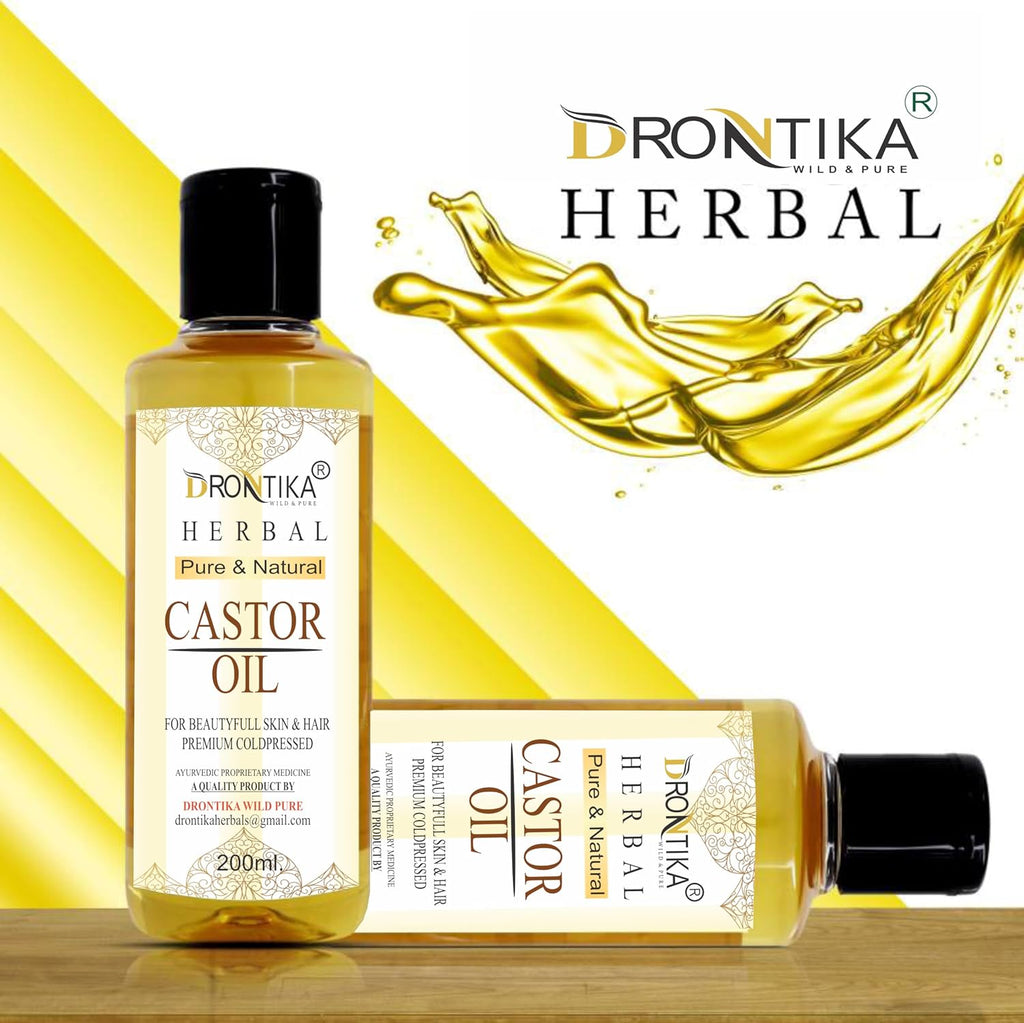 DRONTIKA Castor Oil 100% Pure, Cold Pressed, To Support Hair Growth, Good Skin and Strong Nails | Castor Oil for Skin Care (Arandi Oil ) Premium Cold Pressed , Pure & Virgin Grade - 210 ML