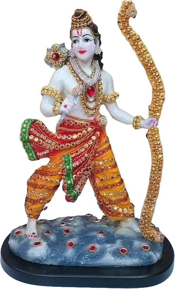 Alila Marble Finish Murti Idol Statue Sculpture Spiritual Hindu God Shri Ram with Stone 13.5 Inch
