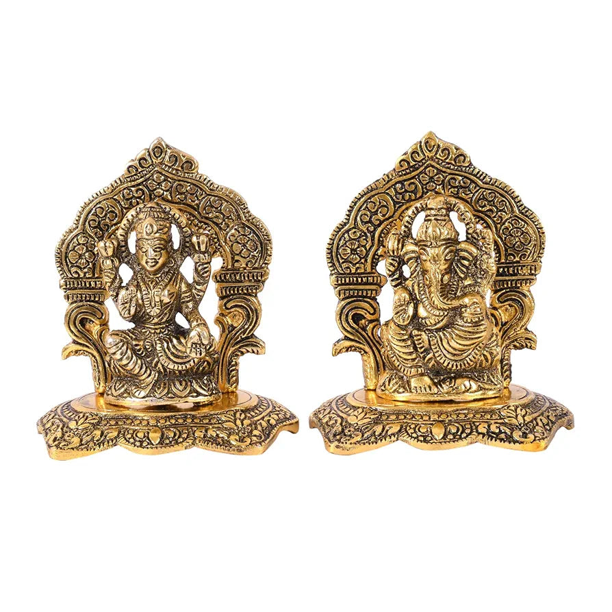 Laxmi Ganesh Set Idol Showpiece Metal Gold Plated Lakshmi Ganesha Idols
