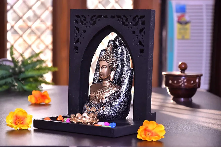 Mariner's Creation Buddha Statue with Wooden Royal Tray Black