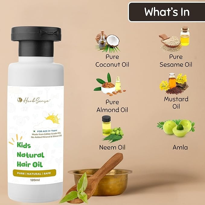 Herbsense Kids Hair Oil - Pure Blend of Wood Pressed Oils & Herbs - 120 ml