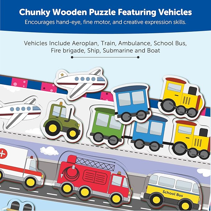 Mini Leaves Wooden Transport Chunky Puzzle (2+ Years) - Learning Puzzle Toy Preschool Education Gift for Kids