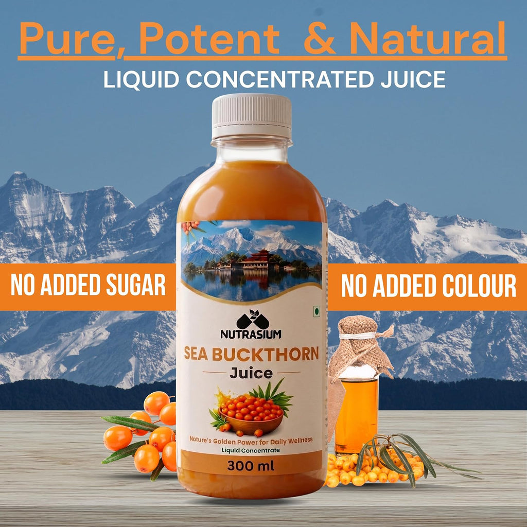 Nutrasium Sea Buckthorn Juice - 300 ml | Pulp Concentrate Made for Your Total Wellness Support |Natural Source of Vitamin C, Omega 3 6 7 9, Antioxidants For Immunity, Skin Glow & Gut Health