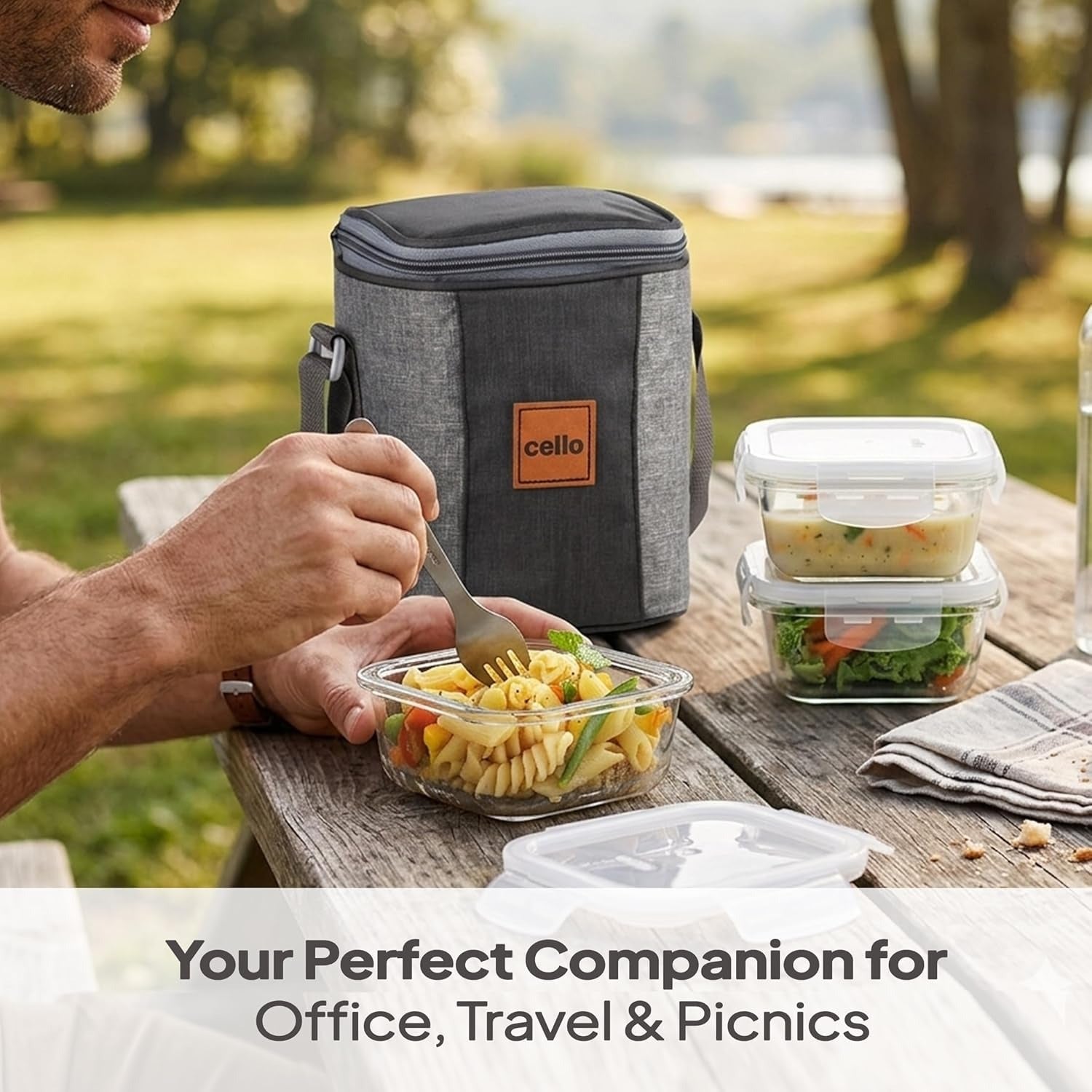 Cello Glassy Square Lunch Box Set of 3 Pcs (320ml x 3) with Jacket