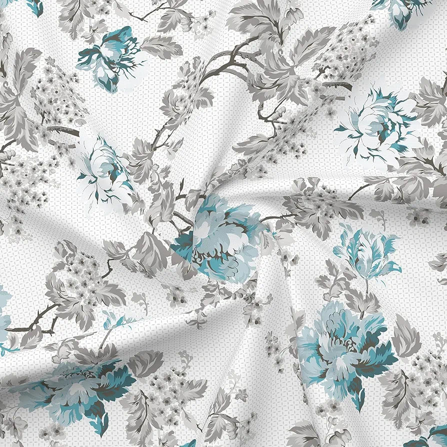 Layers Tivoli Cotton Bedsheet Set for All Seasons Lightweight 104 TC Queen Size Beige/Blue Color