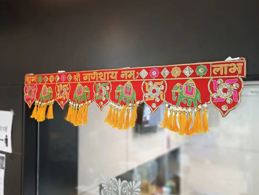 Handmade Traditional Toran for Main Door Latest Elephant Design bandarwal Hanging Velvet Hand Embroidered