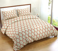 Trance Home Linen 200TC 100% Cotton Printed Zippered Duvet Cover/Blanket Cover/Quilt Comforter Cover/Razai Cover King Size with 2 Pillow Covers Colour Dori Clay Red