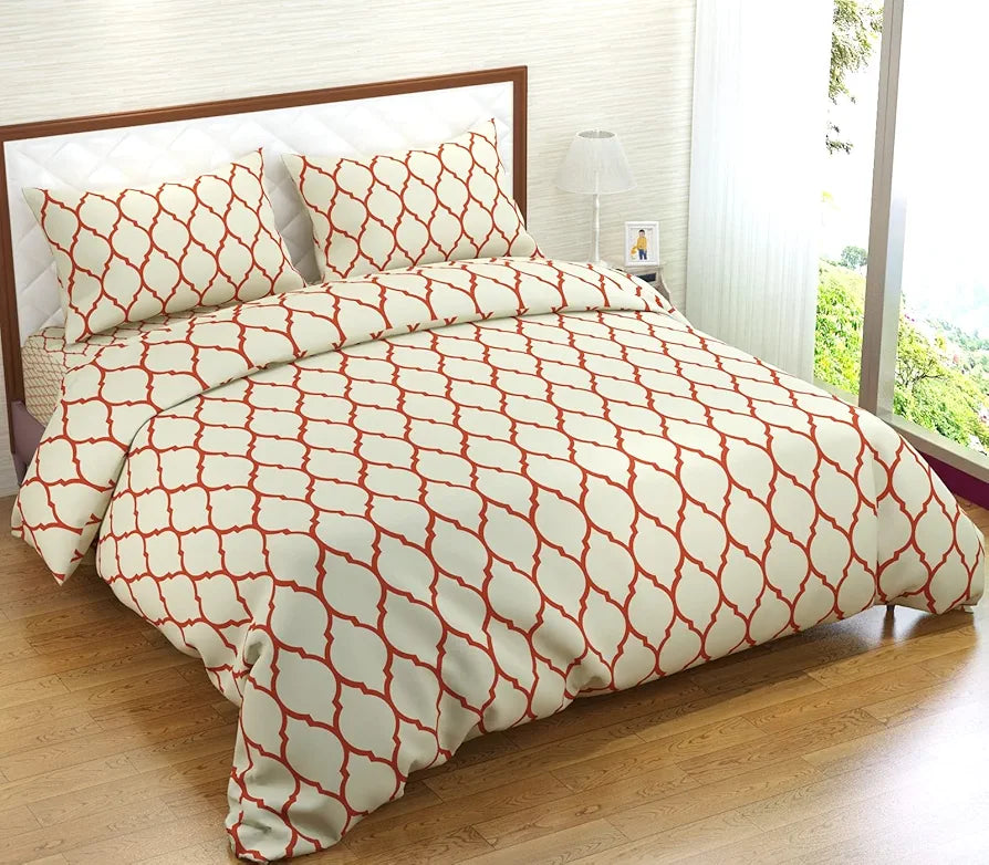 Trance Home Linen 200TC 100% Cotton Printed Zippered Duvet Cover/Blanket Cover/Quilt Cover Queen Size with 2 Pillow Covers Colour Dori Clay Red