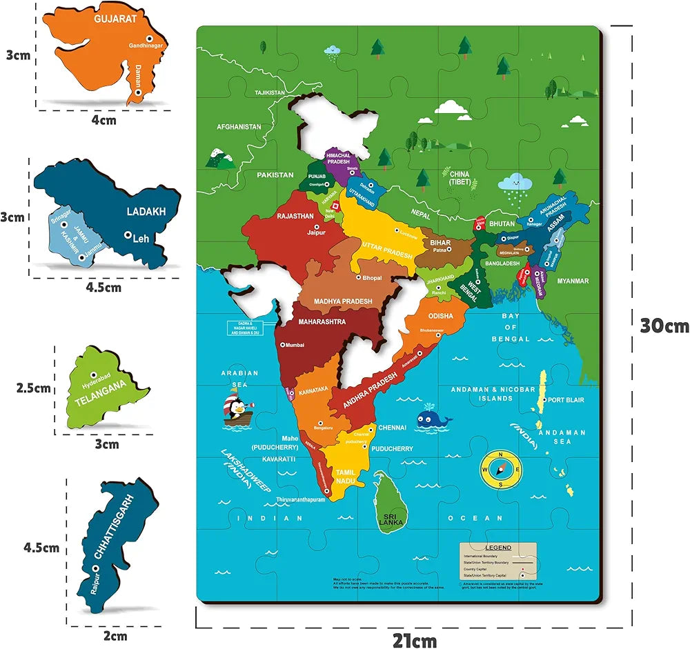 Lefan India Map & Solar System Floor Puzzle Mat for Kids – Set of 2 Educational Wooden Jigsaw Puzzles – Geography & Space Learning Toys for Boys & Girls Age 3+