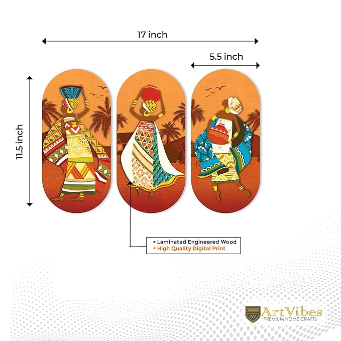 Artvibes African Women Dancing Wooden Wall Hanger for Home Set of 3 (WH_9009N)