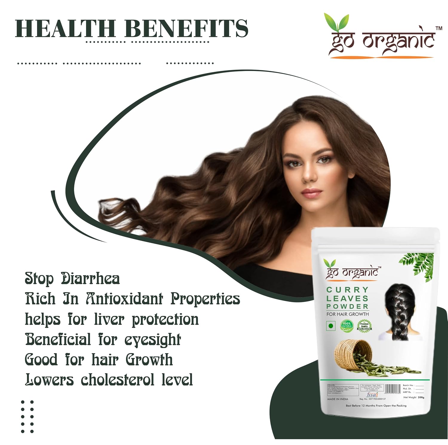 Go Organic Curry Leaves Powder Curry Leaves To Grow Long, Strong And Shiny Hair (200 Grm)