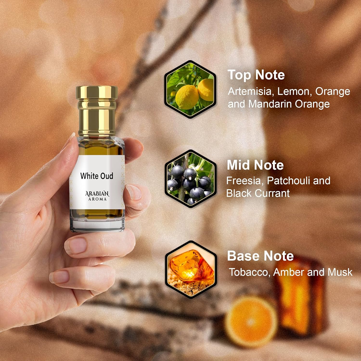 Arabian Aroma White Oud Attar | Citrus & Floral Fragrance with Amber & Musk | Long-Lasting Alcohol-Free | Oil-Based Sandalwood Attar | Itra Perfume for Men & Women | 100% Perfume for Men & Women (6ml)