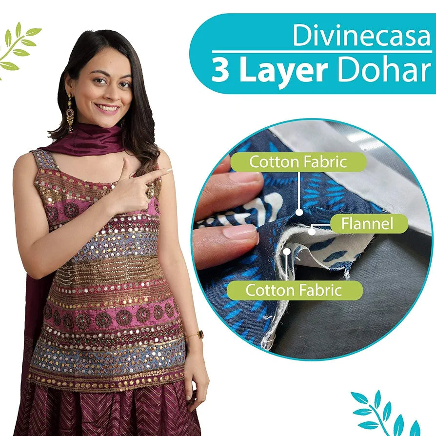 Divine Casa 100% Cotton Reversible Lightweight Printed Single Bed AC Dohar Blanket Colour White & Blue