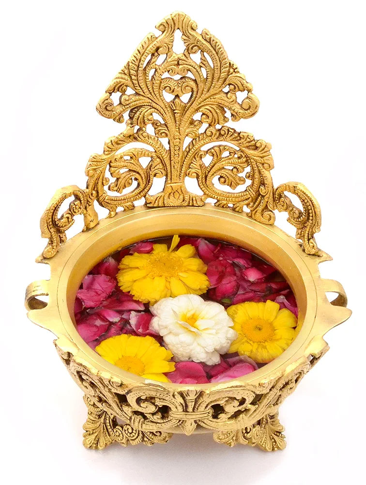 Two Moustaches 10.5 Inches Ethnic Design Brass Urli Traditional Bowl Decor Showpiece
