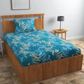 Homefab India 160 TC Glace Cotton Single BedSheet with 1 Pillow Cover Aqua Floral