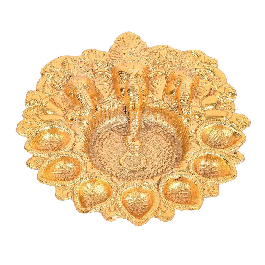 Collectible India Lord Ganesha Diya Kuber Deepak Thali Oil Lamp