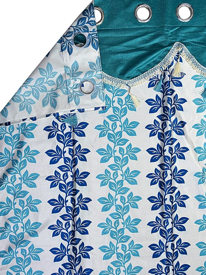 Cortina 2 Piece Floral Design Panel Eyelet Polyester Door Curtains | 7 Feet | Blue