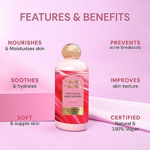 Vedic Valley Paraben Free Sakura Glow Body Lotion for Women & Men - 300 ml