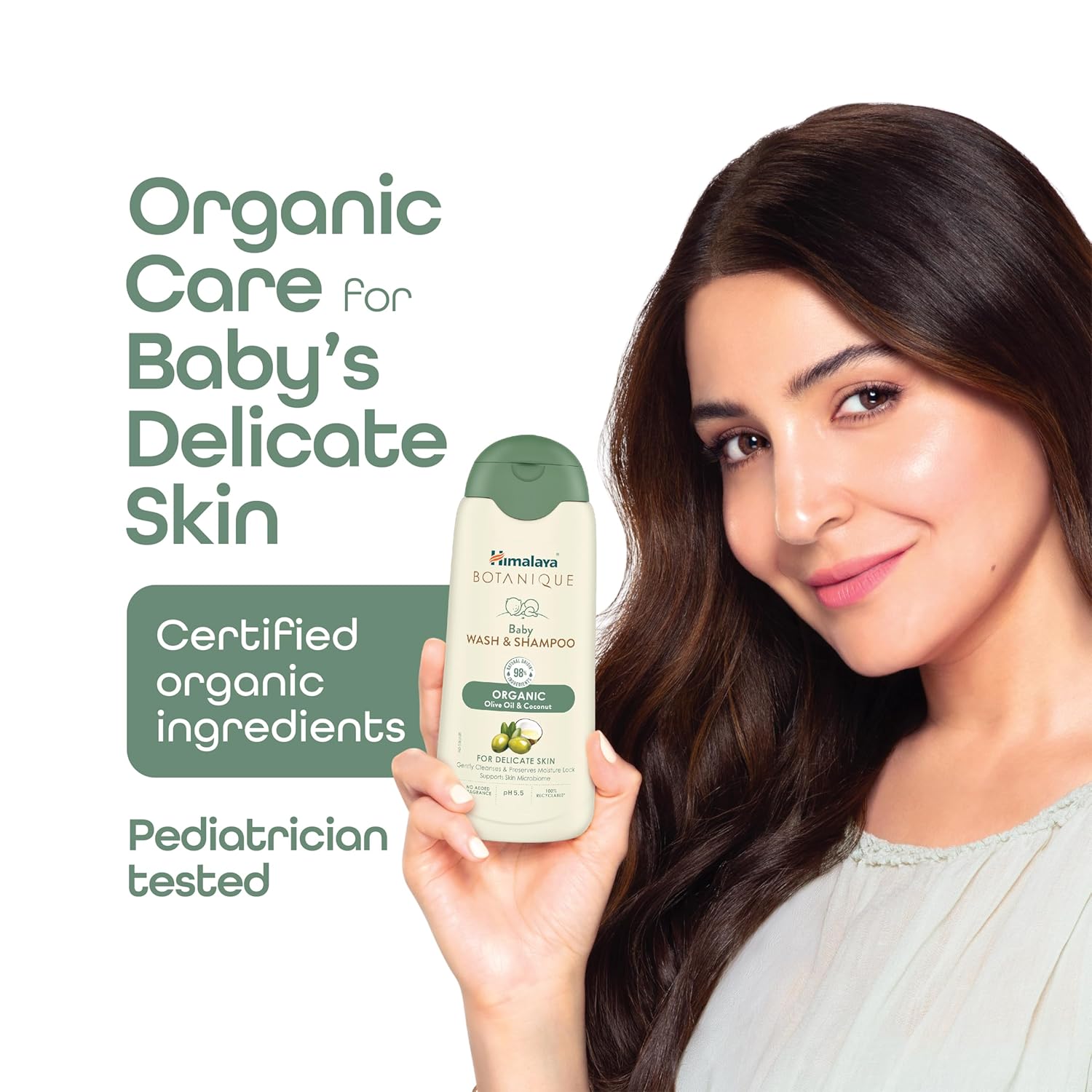 Himalaya Botanique Baby Wash & Shampoo 200 ml | Organic | Preserve Moisture Lock | No Tears | Dermatologically Tested | Helps Protect Skin Barrier | pH 5.5 | Hypoallergenic | No Added Fragrance